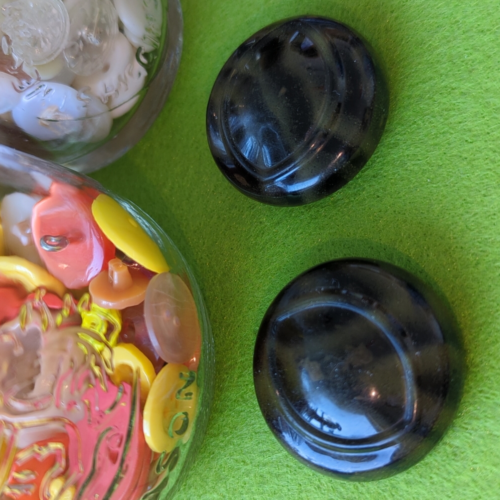 Two Antique Tortoise Design Black & Green Buttons